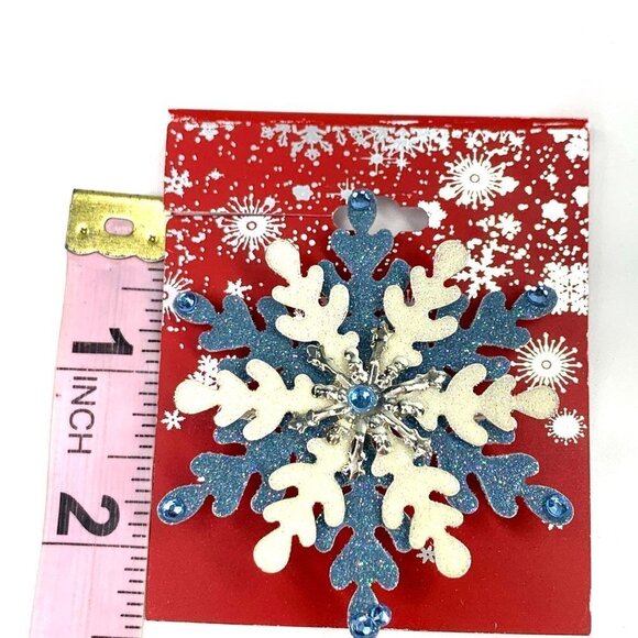 Holiday Sparkling Snowflake Pin Blue & White 2.5" NWOT - Picture 2 of 4